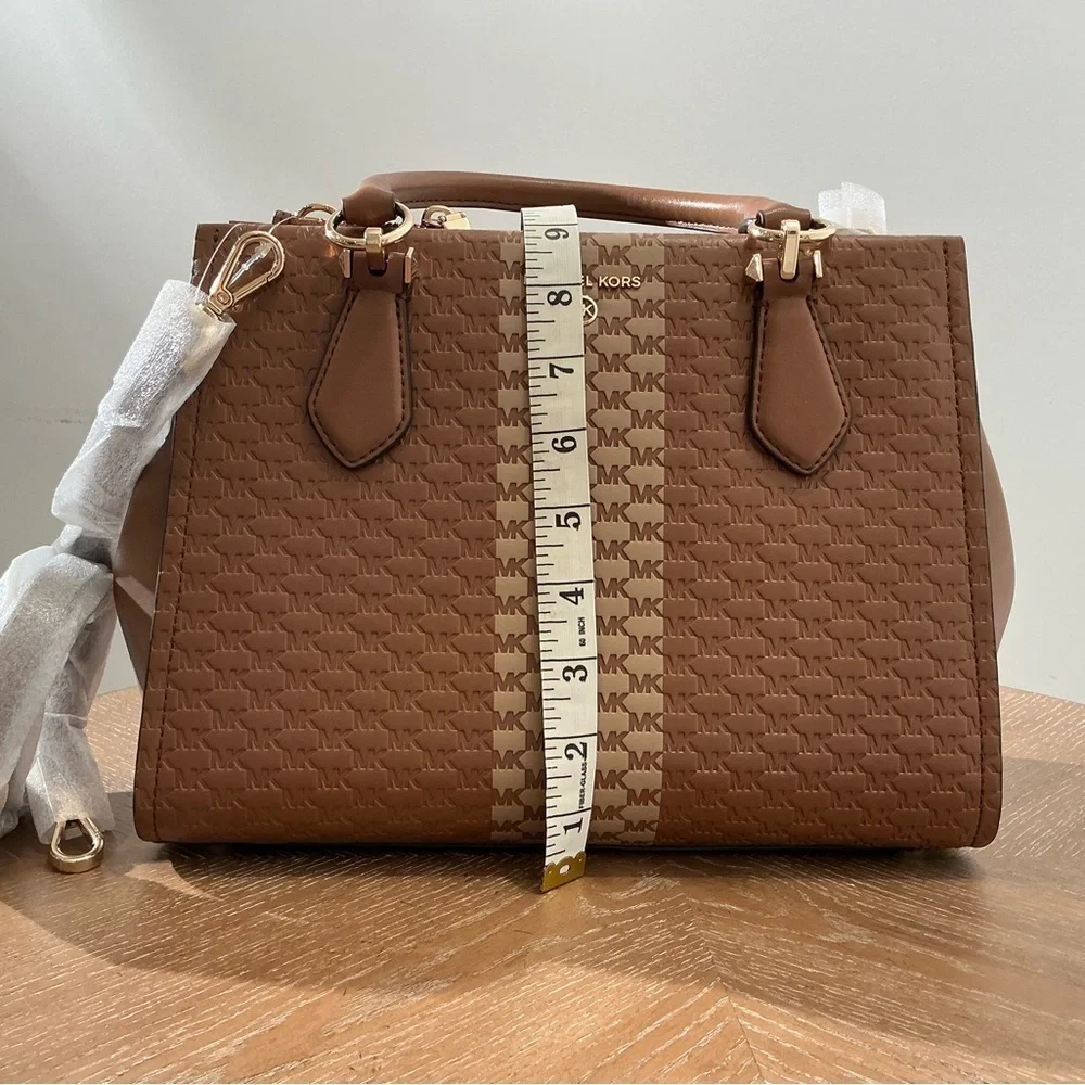 Michael Kors Brown Logo Stripe Satchel Handbag